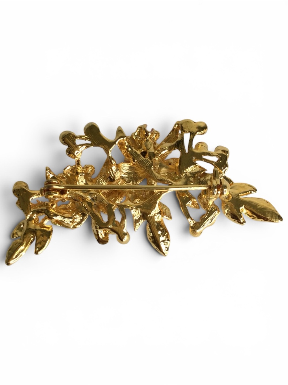 Estate Vtg 1960s Gold‑Tone Enamel Floral Spray Brooch with Pink & AB Rhinestones - Picture 11 of 13
